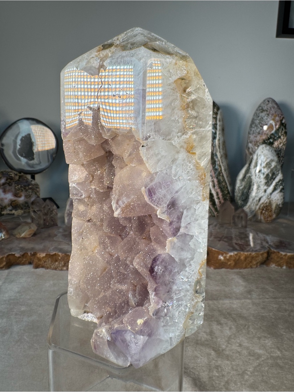 Sugar Druzy Amethyst Agate Tower – 6.5” Natural Crystal Tower | Druzy Sparkle | - Picture 14 of 15